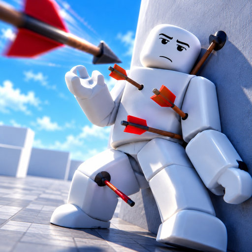 Square Ragdoll Reality game art of the same arrow-struck white dummy.